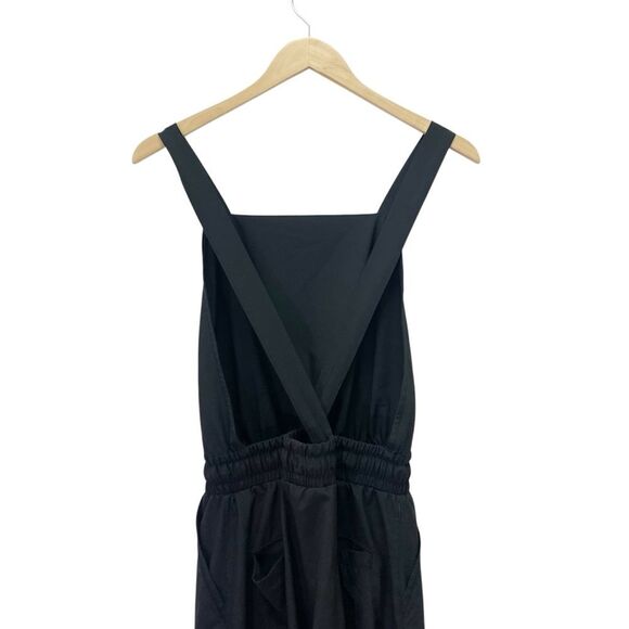 Albion Black Square Neck Overall Jumpsuit Sz Small Cinch Waist Adjustable Straps - Picture 6 of 12